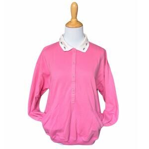 VTG 90's Blast Pink And White Rose Collared Polo Pocketed Sweatshirt Pullover